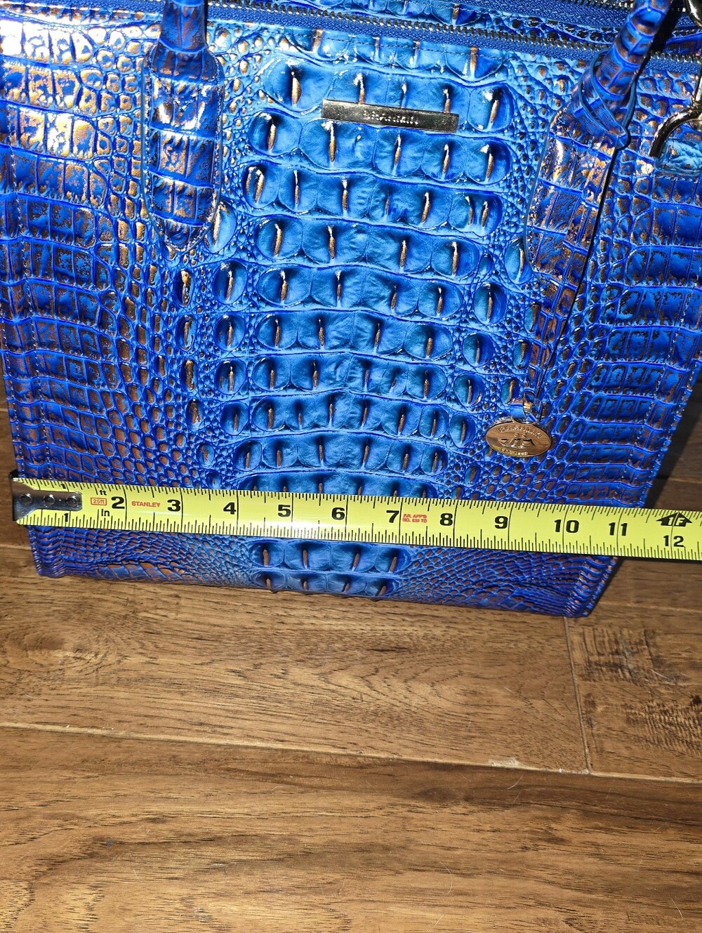 Blue Croc-Embossed Structured Tote Bag - Picture 9 of 10